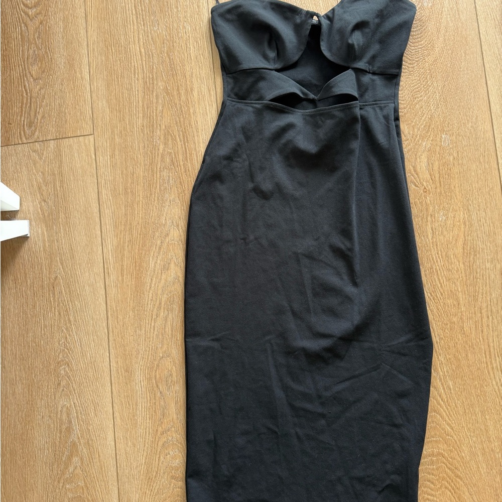 Zara Strapless Black Cutout Midi Dress
